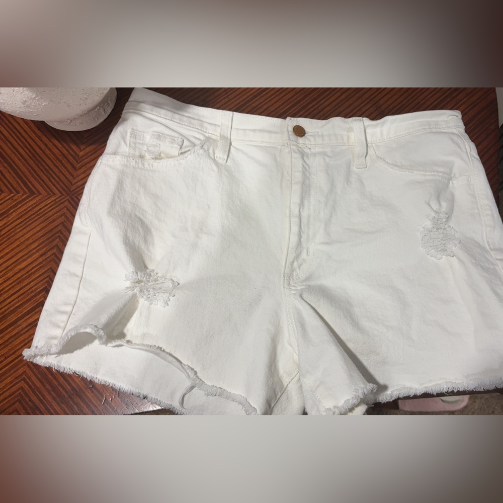 Women's White Distressed Shorts